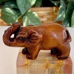 Vintage Boxwood Netsuke Elephant Hand Carved Wood Animal Figurine Carving 2.8"